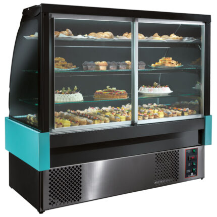 serve-over display with 3 shelves, ventilated cooling, +4°/+8°C, w=1204 mm - RAL9005