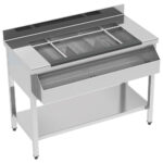Cocktail bar station neutral with ice bowl, bottle holder, 1200x610 mm