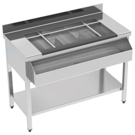 Cocktail bar station neutral with ice bowl, bottle holder, 1200x610 mm