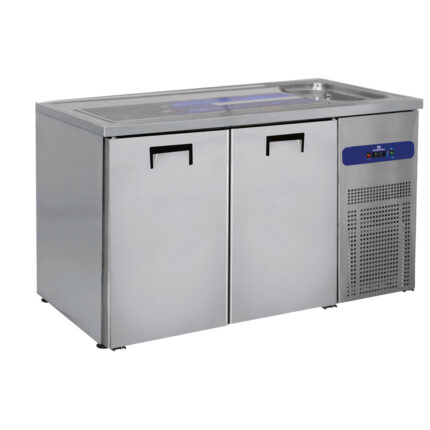 Serving counter with 1 bowl right and 2 doors for kegs of 50 litres