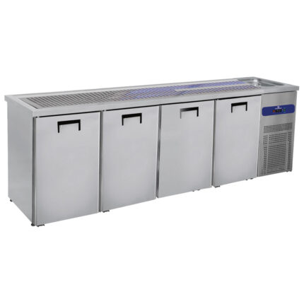 Serving counter with 1 bowl right and 4 doors for kegs of 50 litres