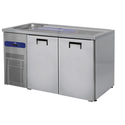 Serving counter with 1 bowl left and 2 doors for kegs of 50 litres