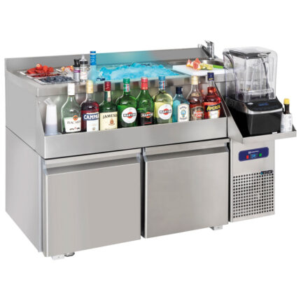 Cocktail bar station refrigerated 2 drawers with sink and ice bowl 1200x600 mm