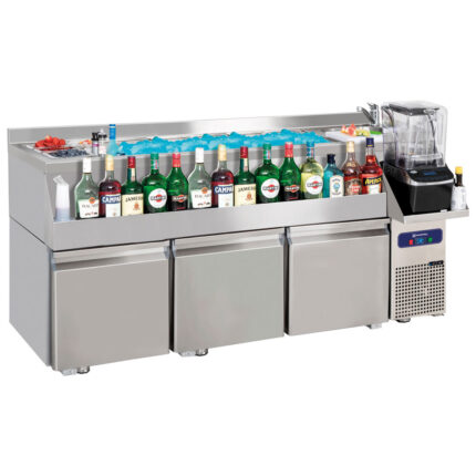 Cocktail bar station refrigerated 3 drawers with sink and ice bowl 1600x600 mm