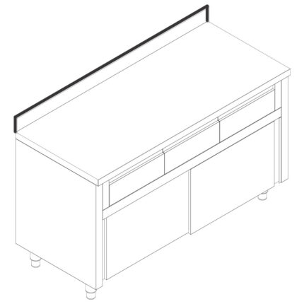Neutral work cupboard with 4 horizontal drawers, with sliding doors and upstand, 2000x600 mm