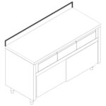 Neutral work cupboard with 2 horizontal drawers, with sliding doors and upstand, 1200x700 mm