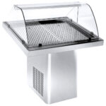 Refrigerated fish counter with curved glass and rear closing, static cooling, 1000 mm