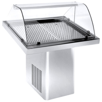 Refrigerated fish counter with curved glass and rear closing, static cooling, 1000 mm