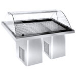 Refrigerated fish counter with curved glass and rear closing, static cooling, 1880 mm