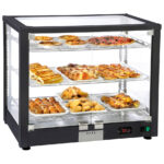 Heated counter display with 3 levels and hinged doors, +20°/+90°C
