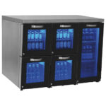 Undercounter refrigerator right side with 1 hinged glass door and 4 glass drawers, 120 bottles