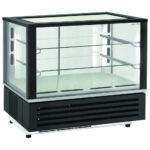 Refrigerated counter display with 2 glass shelves and sliding doors, -1°/+5°C