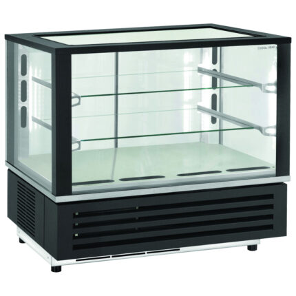 Refrigerated counter display with 2 glass shelves and sliding doors, -1°/+5°C