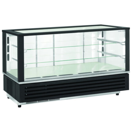 Refrigerated counter display with 2 glass shelves and sliding doors, -1°/+5°C