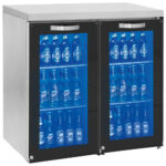 Undercounter refrigerator right side with 2 hinged glass doors, 50/90 bottles