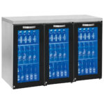 Undercounter refrigerator right side with 3 hinged glass doors, 90/120 bottles