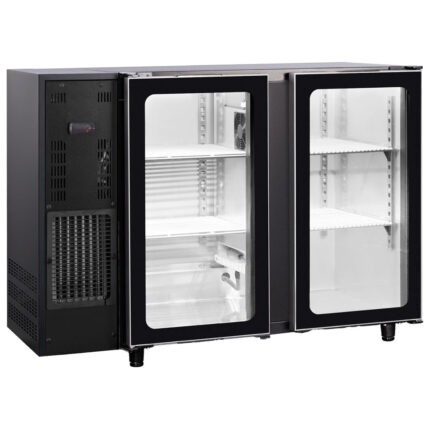 Undercounter refrigerator with 2 hinged glass doors, 380 litres, -2°/+8°C - black painted