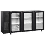 Undercounter refrigerator with 3 hinged glass doors, 587 litres, -2°/+8°C - black painted