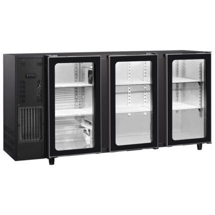 Undercounter refrigerator with 3 hinged glass doors, 587 litres, -2°/+8°C - black painted