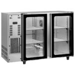Undercounter refrigerator with 2 hinged glass doors, 380 litres, -2°/+8°C - stainless steel version
