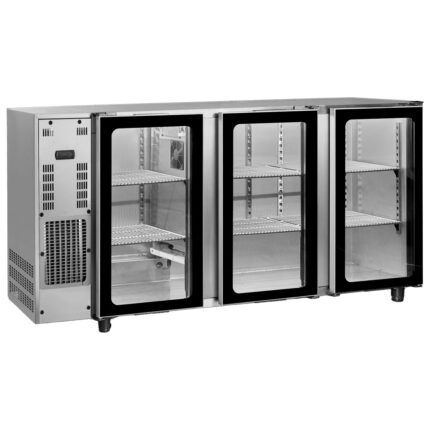 Undercounter refrigerator with 3 hinged glass doors, 587 litres, -2°/+8°C - stainless steel version