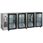 Undercounter refrigerator with 4 hinged glass doors, 794 litres, -2°/+8°C - stainless steel version