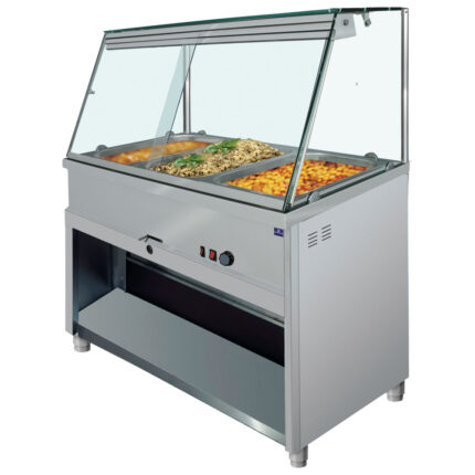 Bain marie counter 4x GN 1/1 with vertical front glass, +30°/+90°C