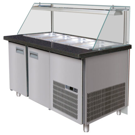 Refrigerated preparation counter with 2 doors and vertical front glass, 4x GN 1/1, 0°/+10°C