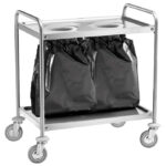 Wastes trolley in stainless steel with 2 holes for 2 bags
