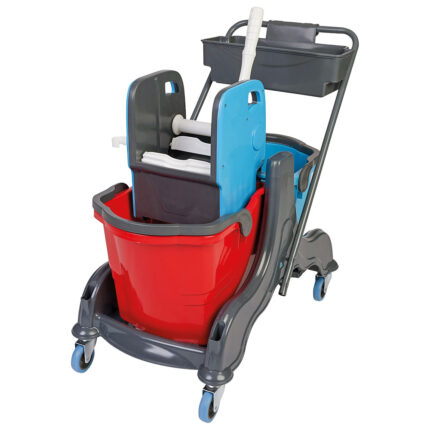 Mop trolley 2x 25 + 2x 5 litres with utensil shelf