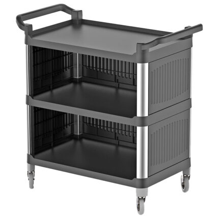 Multi-service trolley made of plastic with 3 levels, closed on 3 sides, 520x960 mm