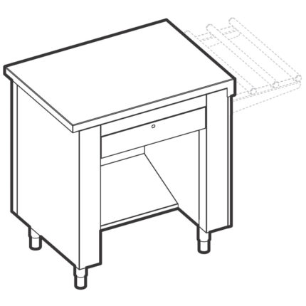 Frontal cash-desk unit, right, with footrest, with lockable drawer and electrical socket