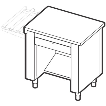 Frontal cash-desk unit, left, with footrest, with lockable drawer and electrical socket