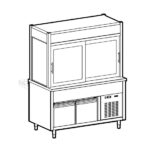 Refrigerated display unit 3 levels, tank on refrigerated cupboard, on customer's side curtain, 6x GN 1/1