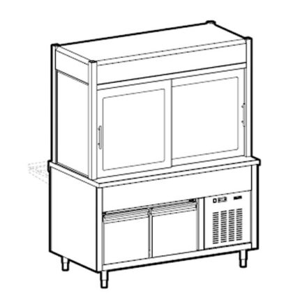 Refrigerated display unit 2 levels with refrigerated top on refrigerated cupboard, 3x GN 1/1