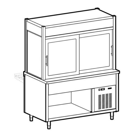 Refrigerated display unit 3 levels with refrigerated top on open cupboard, 6x GN 1/1