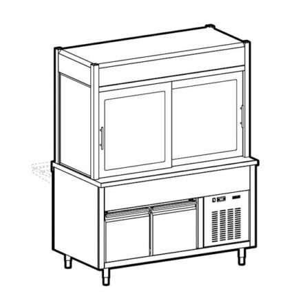 Refrigerated display unit 3 levels with refrigerated top on refrigerated cupboard, 6x GN 1/1