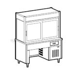 Refrigerated display unit 3 levels, refrigerated top on bridge stand, customer's side curtain, 6x GN 1/1