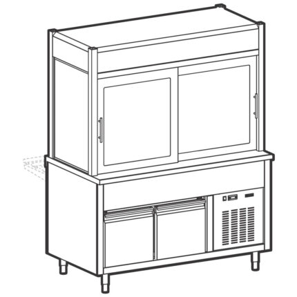 Refrigerated display unit 3 levels with refrigerated tank on refrigerated cupboard, 5x GN 1/1