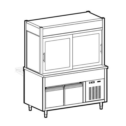 Refrigerated display unit 3 levels with refrigerated tank on refrigerated cupboard, 6x GN 1/1