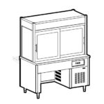 Refrigerated display unit 3 levels, refrigerated tank on bridge stand, customer's side curtain, 6x GN 1/1