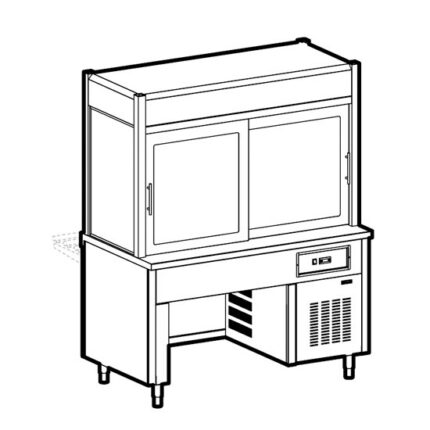 Refrigerated display unit 3 levels, refrigerated tank on bridge stand, customer's side curtain, 6x GN 1/1