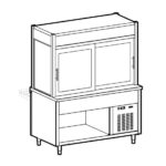 Refrigerated display unit 3 levels, refrigerated tank on open cupboard, customer's side curtain,6x GN 1/1