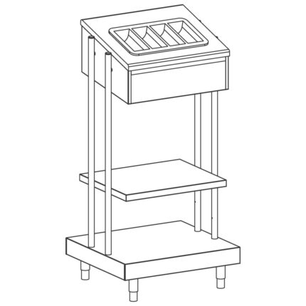 Trays and cutlery dispenser unit, with PVC cutlery dispenser, 686x700 mm