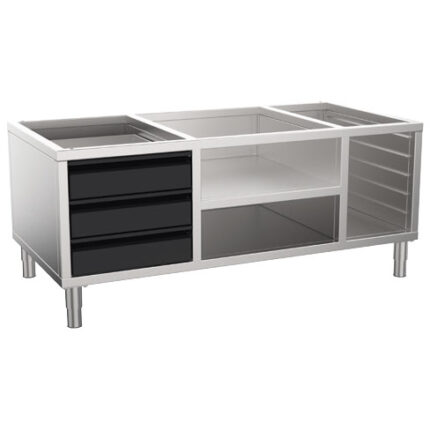 Stand closed on 3 sides with drawers and GN rack for GMB100