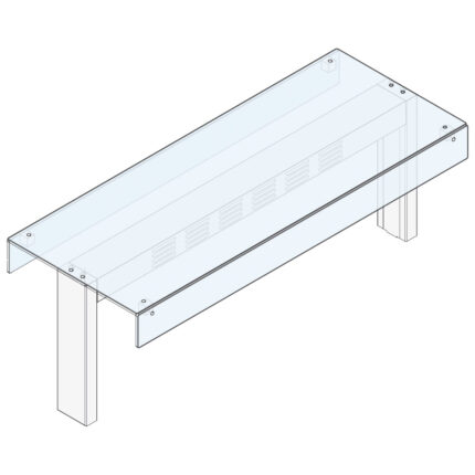 1-tier overshelf with straight glass on both sides, 2035x450 mm