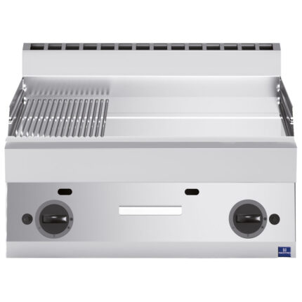 Gas griddle, tabletop, 1/3 grooved and 2/3 smooth chromed plate