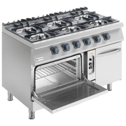 Gas range on static gas oven GN 2/1 and closed cabinet, 6 burners