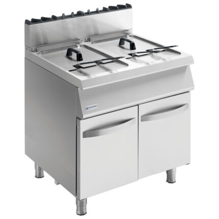 Gas fryer on closed cabinet, 2x 15 litres