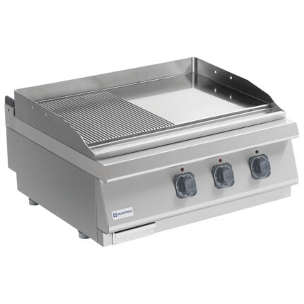 Electric griddle plate, tabletop model, 1/2 smooth and 1/2 grooved chromed plate